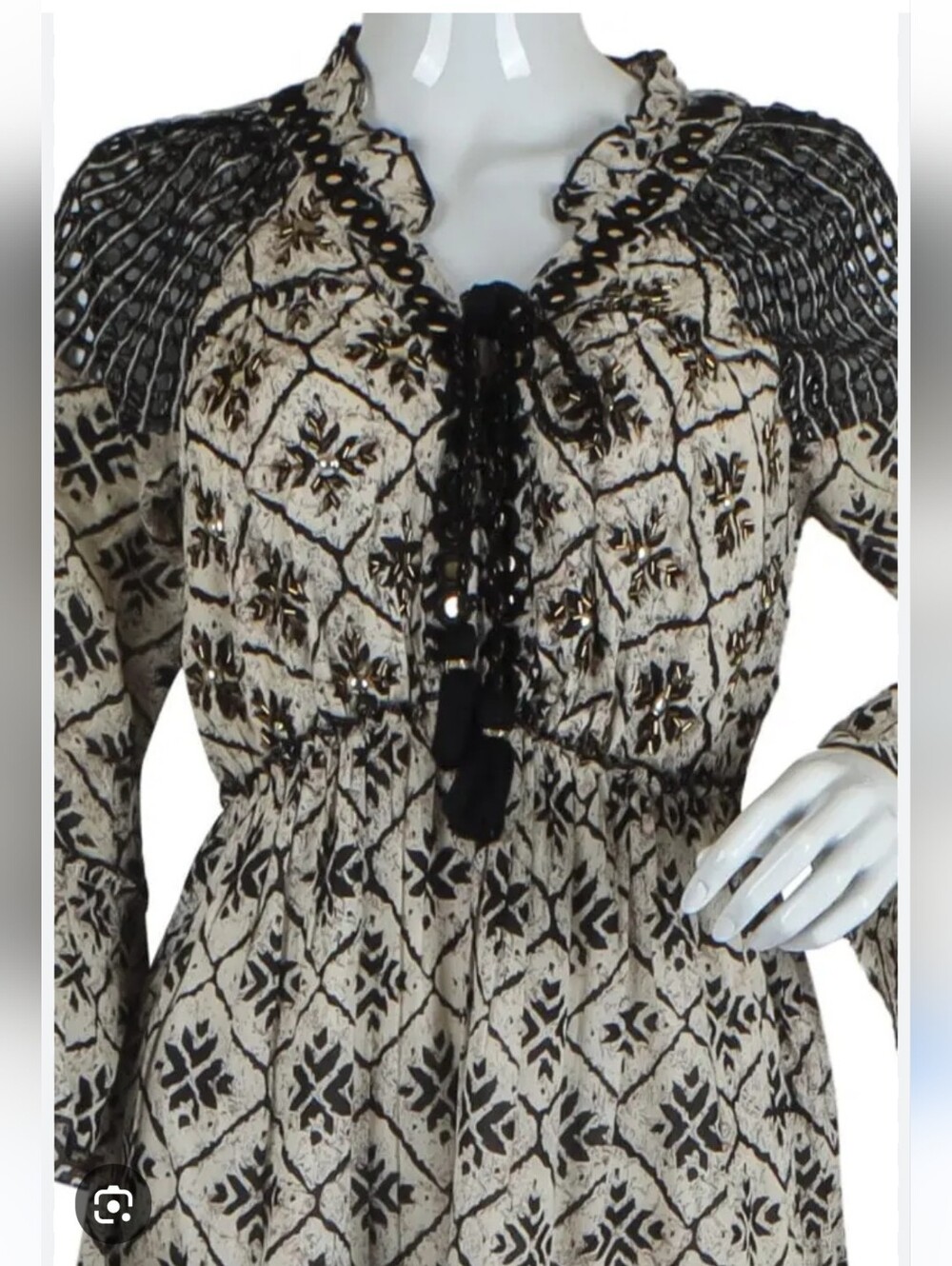 Black & Cream Printed Boho Midi Dress
